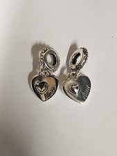 Autentico Charm Pandora, Pendente Cuore Spaccato Zia e Nipote, #799188C00, Argento