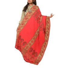 Sciarpa Sanscriti Vintage Scialle Lana Pesca Tessuto Lavoro Lunga Stola Morbi...