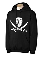 Felpa con cappuccio Anonymous Piracy - Maglietta Guy Fawkes Mask V per Vendetta Disobey Hacker