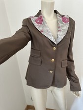 ROBERTO CAVALLI Blazer Jacket Taupe Silver Jacquard Double Breast Size IT 42-S M