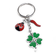 Portachiavi portafortuna corno cornetto rosso quadrifoglio verde coccinella Arg