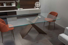 TAVOLO IN VETRO TRASPARENTE EXTRACHIARO SP.12mm 180/200x100 BASE IN ACCIAIO 600