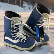 Stivali da snowboard VANS vintage NUOVI World Traveler Millennium ragazzi 4 grigi e blu NOS