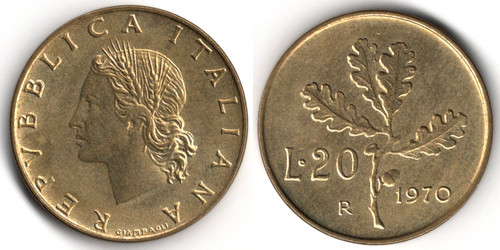 Italia lire 1970 - 20, lire,