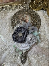 Shabby Chic  French Country, Antique Vanity Hand Mirror, French Court Lady #3