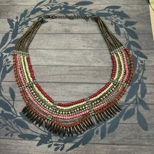 Collana Boho tribale multifilo rosa rosso avorio oro rame perline 19 pollici B3