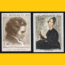 2 TIMBRES POSTE MONACO 1970 - TABLEAUX BEETHOVEN MODIGLIANI - N° 842/843 NEUFS**