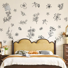 33 Flowers Wall Stickers Black