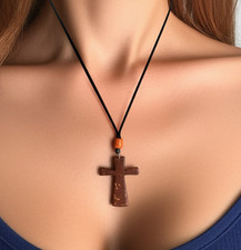 .Collana Rasta Radici Guarigione Marrone Croce Fatta a Mano Cocco Uomo...