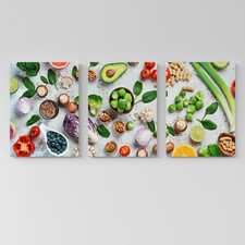 Set 3 Quadri Moderni per Cucina |Q1426| Stampa su Tela Frutta e Verdura