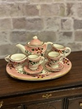 Casa delle bambole scala 1/12 miniatura dipinta a mano rosa floreale porcellana teaset