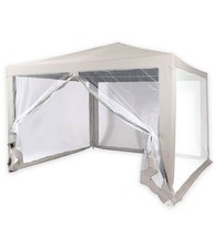 Gazebo 2,4 X 3 X 2,50 M Tendone Giardino Telo Bianco Impermeabile Con Zanzariera