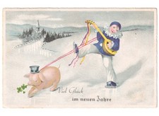 1940 Pierrot mandolino maiale quadrifoglio cartolina Buon Anno Neuen Jahre