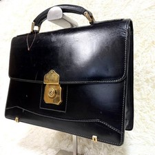 Aquascutum Borsa Business Pelle Valigetta Unisex Nero Oro Made in Japan