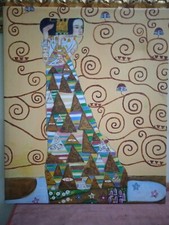 QUADRO l' attesa DIPINTO A MANO OLIO SU TELA FALSO D'AUTORE Gustav Klimt 50X60CM