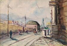 Strada con personaggi Napoli paesaggio urbano antico dipinto ad olio originale dipinto ad olio firmato