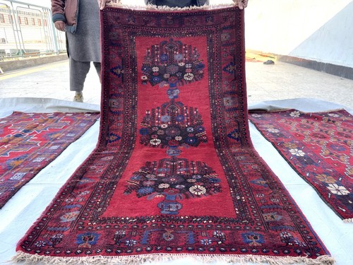 Red hand knotted - hand, afghan