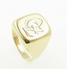 Anello con Sigillo Uomo Con Iniziali OZ 8 Carati Oro Giallo 3,8 G Tgl 62