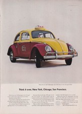 Think it over New York, Chicago, San Francisco: Volkswagen Taxi ad 1964 NY