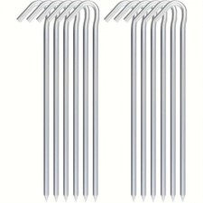 SET 12 CHIODI PICCHETTI  A GANCIO DA TENDA CAMPEGGIO 220 mm IN ACCIAIO ZINCATO