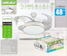 Ventilatore da Soffitto WOLULU AS-51080 48" con Pale a Scomparsa Luce LED 72W