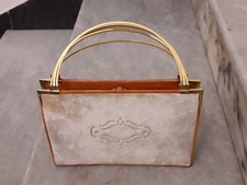 POCHETTE BORSA Cesare Piccini in velluto e pelle manici in metallo Vintage 60