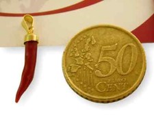 Ciondolo in Argento 925 PL con Oro 750 Corno di Corallo e Pendente Portafortuna