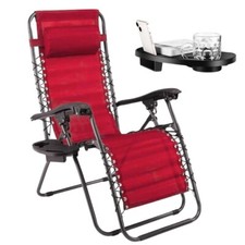 Sedia a Sdraio Gravità Zero Rossa Poltrona Giardino Reclinabile con con Vassoio