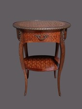 TAVOLINO INTARSIATO CON CASSETTO DI SERVIZIO STILE LUIGI XV EPOCA 900