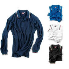 POLO UOMO MAGLIA TRICOLORE ITALIA 100% COTONE MANICHE LUNGHE NERO BLU ROYAL
