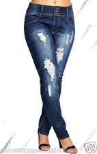 NUOVO da donna taglie forti blu indaco Jeans attillati Strappato Slim 16 18 20