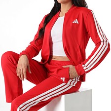 Adidas Tuta Donna XS S M L XL Rosso Acetata comoda 3 stripes sport felp pantalon