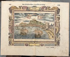 Antica mappa di Napoli 1598 – Sebastian Münster – incisione colorata originale