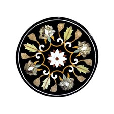 Tavolino centro caffè 15'' antico rotondo marmo nero intarsiato arredo soggiorno Natale