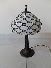 Lampada Abatjour Vetro TIFFANY base LIBERTY in Ottone bianco gocce di vetro