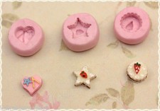 3 stampi in gomma per fimo cernit misure 1cm ,torta rotondo ,cuore,stelle