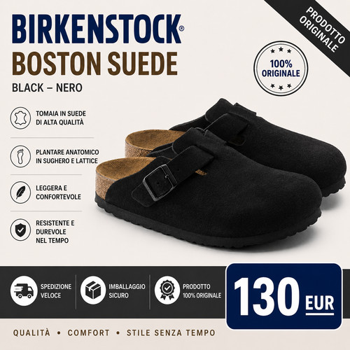 Birkenstock boston suede nero - birkenstock,