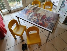 Tavolo giallo delle scuole Materne ed Elementari con 4 sedie