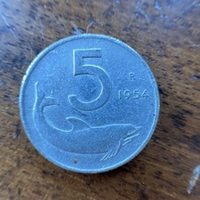 MONETA DA 5 LIRE DELFINO RARISSIMA DEL 1954