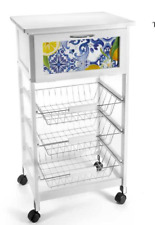 CARRELLO CUCINA LEGNO 3 CESTE PORTA FRUTTA CASSETTO ANTA PANAREA BIANCO 85*47*37