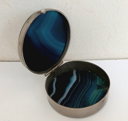 Blue agate pill box - agate,