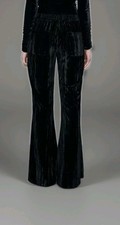 ZARA High Waist Velvet Pants Trousers Black Size XS Women's Wide Leg 28x34