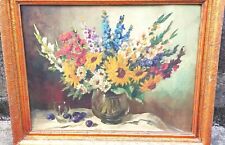 Grande natura morta con fiori e frutta, olio su tavola