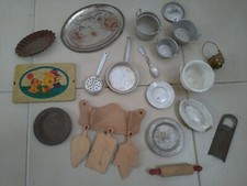 Antico Lotto Giocattoli Cucina Vintage 1930 Ceramica Latta Legno Piatti Pentole