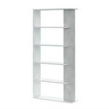 LIBRERIA ALTA CON 5 RIPIANI COLOR BIANCO E CEMENTO H: 180 CM L: 90 CM | KENYA