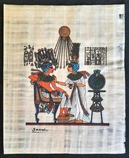 Papiro egiziano re Tutankhamon e moglie Ankhesenamun