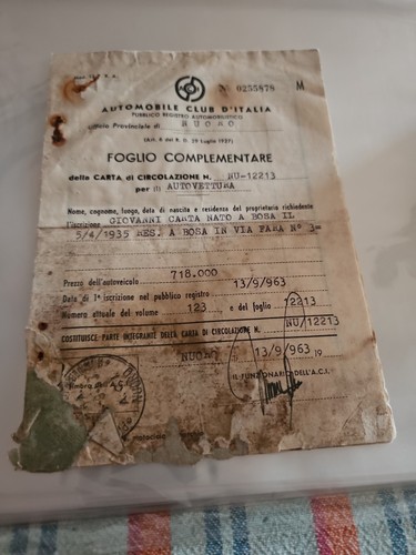 Fiat 600d foglio complementare - fiat,