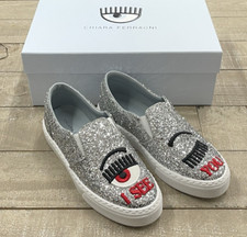 Sneakers nuove con scatola Chiara Ferragni I See You glitter slip on argento taglia: 39 (US 9)