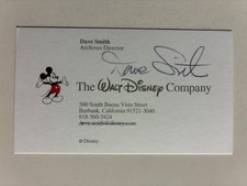 Biglietto da visita DAVE SMITH autografo DISNEY direttore archivi 1969-2010 firmato