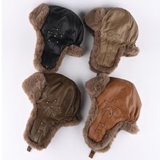 Uomo Similpelle Colbacco con Finta Pelliccia Fodera Inverno Orecchio Flap Russo